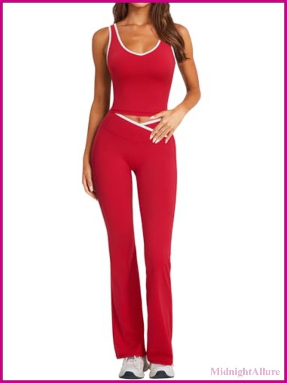 2 Piece Workout Set Flare Leggings Crop Tank Top with Built-in Chest Pads